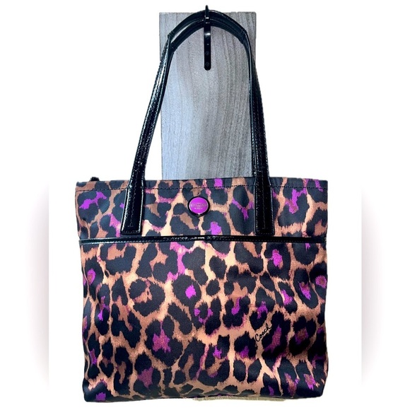 Coach Leopard Print Tote Bag - Black and Purple - Picture 11 of 14